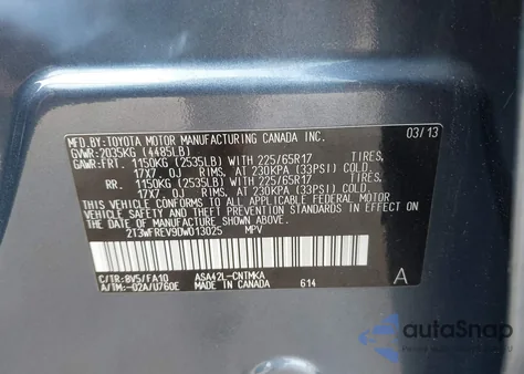2013 Toyota Rav4 Xle from USA, damaged, VIN 2T3WFREV9DW013025